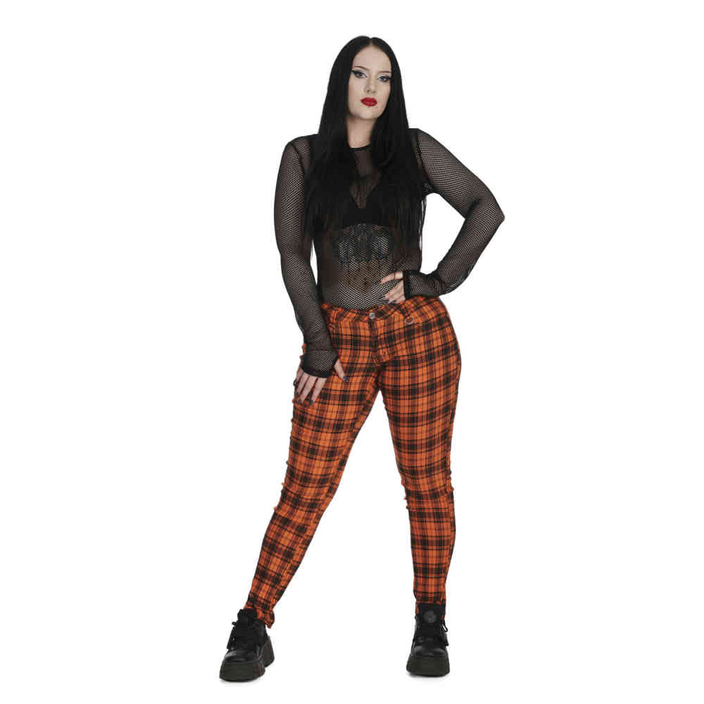 Banned - Forever Yours Check Pantalon coupe slim - Orange/Noir